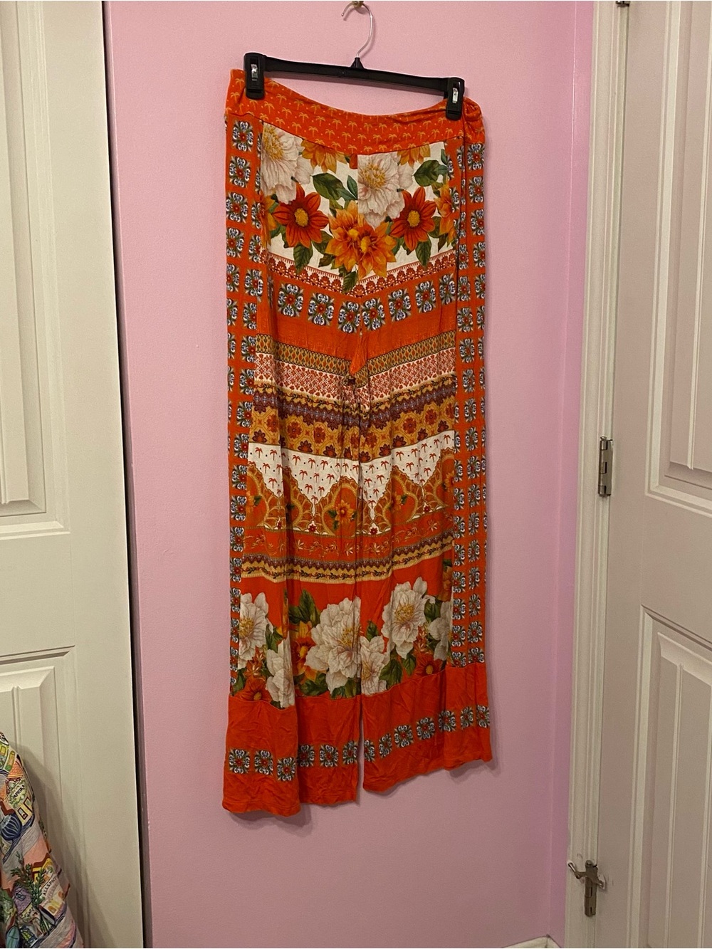 Farm Rio for Anthropologie Orange Floral Wide Leg Knit Pants Size XL - Picture 4 of 5
